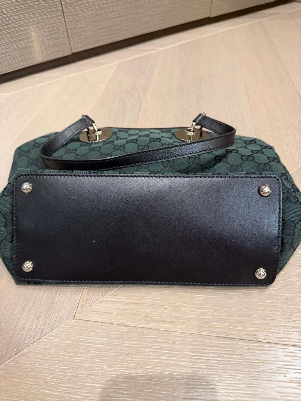 Gucci GG Canvas Tote Bag Dark Green & Black Vintage - Picture 7 of 10